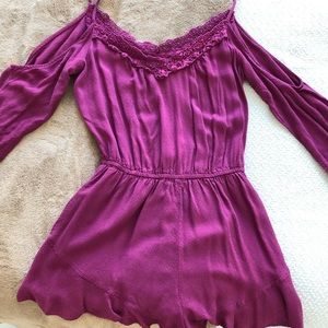 Long sleeve peek a boo shoulder romper